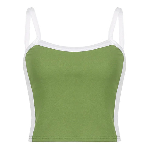 Sleeveless Knitted Crop Tops Green Sexy Basic Patchwork 2023 Summer Casual Cami Backless Y2k Vintage Tank Top Women